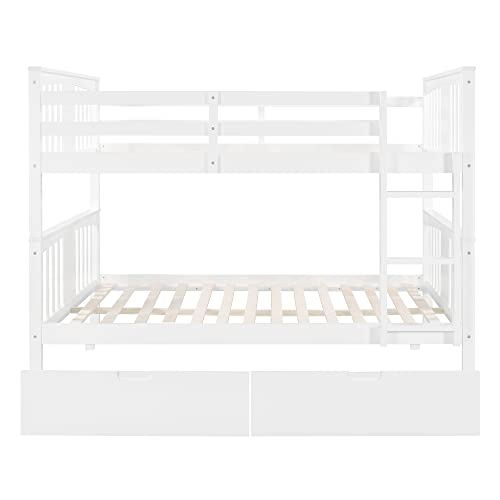 Runwon Full-Over-Full Size Wood Bunk Bed With Storage Drawers And Solid Slat Support For Kids Teens Adults Bedroom,No Box Spring Needed #TOP5