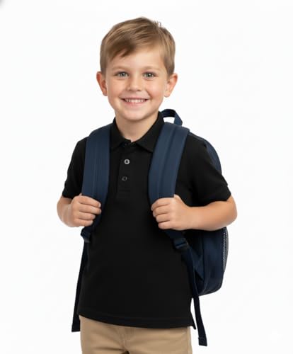 Image of unik Boy's Premium Quality Pique Polo Uniform Shirt Short Sleeve White Sky Blue Navy Hunter Green Burgundy Black Red