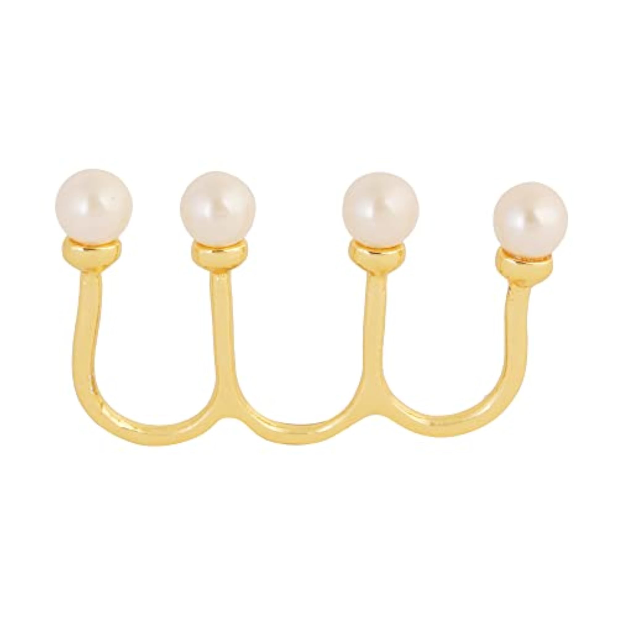 Women's Gold-Plated Pearl Ring, Elegant & Free Size