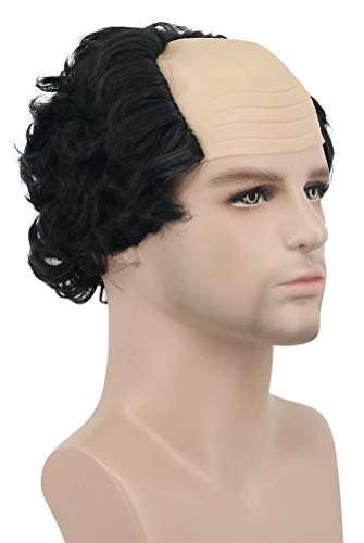 image for Karlery Short Curly Fits Old Man Bald Cap Mad Scientist Halloween Cosp