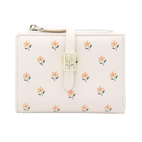 LJCZKA Wallet for Women - Flower Cute Wallet Card Holder for Girls Ladies Small Bifold Zipper Leather Wallet Short Purse (White) - Main Image