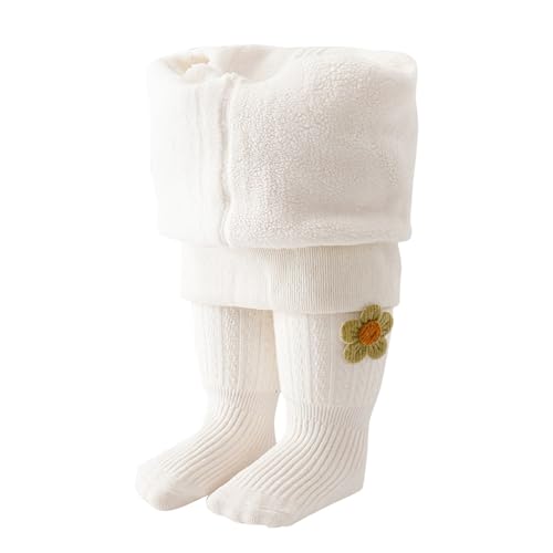 Toddler Baby Girls Fleece Lined Leggings Kids Winter Knitted Thermal Tights Cute Flowers Thick Warm Footed Pantyhose