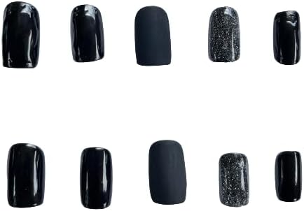 EVACHEMIST Artificial Fingernails for Women & Girl Glossy Nails Easy Glue Tab Lightweight & Long Lasting Easy To Use Quick Fix For Festivals & Special Occasions (Small) (Black) (10 Pieces)