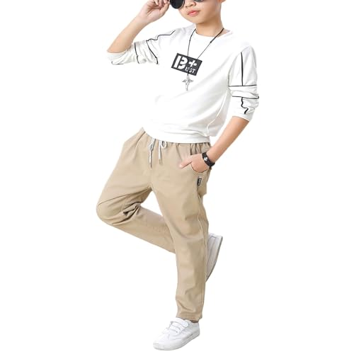 Boys' School Chino Pants Kid Formal Casual Twill Trousers Elastic Waist4