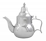 Marokkanische Teekanne Sahara 1,0 l, Orientalisch Teapot aus Messing, mit integriertem Filter, traditionelles Modell, Arabische Kanne silberfarbig mit Deckel, Teekocher, Teewärmer & Teebereiter