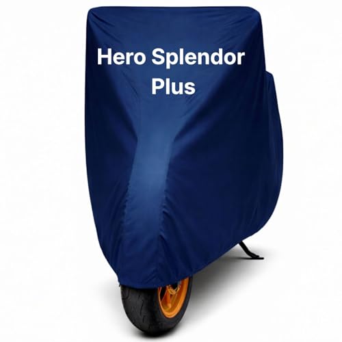 Image of Bike Body Cover for Hero Splendor Plus Waterproof & Dustproof Scooter Cover UV Resistant, Heat Resistant & All Weather Protection Heavy Duty Triple Stitched Two Wheeler Cover (Blue)