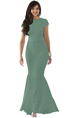 Image of KOH KOH Womens Long Cap Sleeve Fishtail Formal Evening Cocktail Maxi Dress