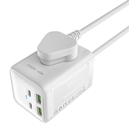 Image of UltraProlink 6 in1 Power Hub Surge Protector | 65W Fast Charging |6 Ports-2 Type-C (PD),2 USB-A & 2AC Sockets (2500W) | for Laptop, iPhone, Android, | Charges iPhone 50% in 30 mins