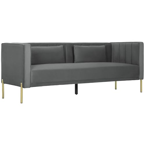 HOMCOM Canapé 3 Places, canapé en Velours 194,5 cm avec 2 Coussins Amovibles, Bandes élastiques et Ressorts en S, pour Chambre à Coucher, Salon et Bureau à Domicile, Gris foncé