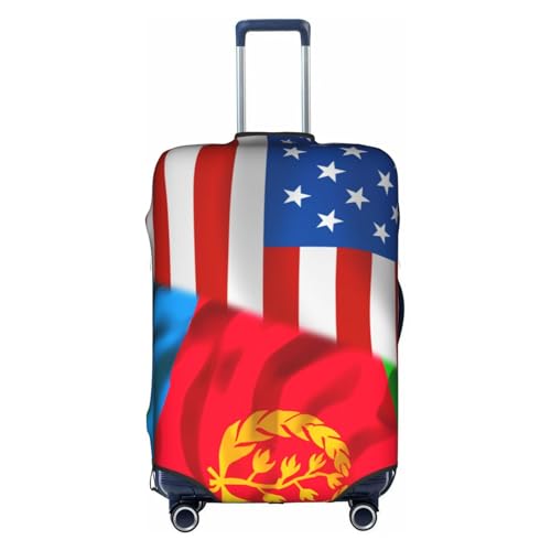 Travel Luggage Cover America Flag And Eritrea Flag Fashion Washable Baggage Suitcase Protector Fit For Luggage Medium