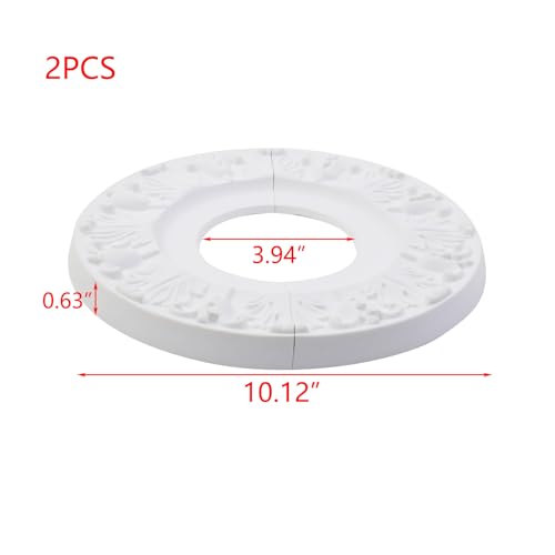 Image of 2PCS White 10.12 inch PU Ceiling Medallion Ring Light Fixtures Ceiling Medallion Ceiling Fan Light Covers for Light Fixtures and Ceiling Fans