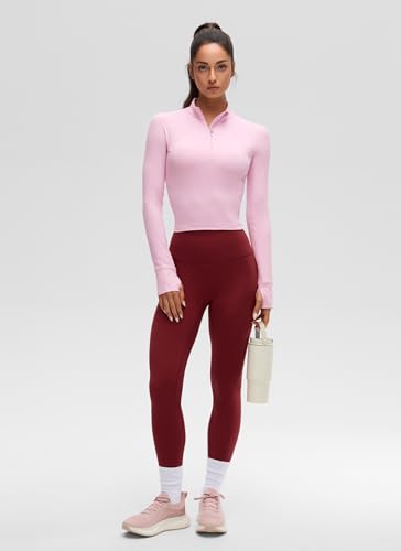Image of CRZ YOGA Butterluxe Half Zip Long Sleeve Shirts for Women - Workout Athletic Yoga Tops Crop Collared Quarter Zipper T-Shirt