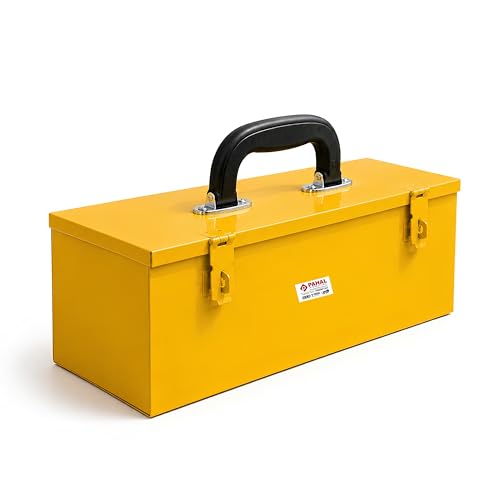 Image of PAHAL 16 Inch Metal Tool Box - Heavy Duty Portable Tool Storage Box with Single Compartment for Electrician, Plumber, Technician, Carpenter & Mechanic, for Domestic & Industrial Use, Yellow