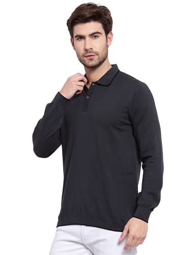 Image of Kalt Mens Basic Solid Full Sleeves Polo Cotton Blend Knitted Regular Fit Polo-Neck T-Shirts with Collar Stylish
