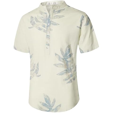ELETOP Mens Short Sleeve Linen Shirts Cover