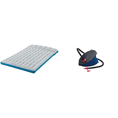 Intex 67999 Materasso Matrimoniale Camping Laminato, Blu, Grigio, 1.27m X 1.93X 24Cm & 69611 - Pompa a Piede, Blu/Nero/Rosso