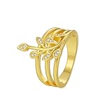 Yellow Gold Plated Vine Leaf Statement Kunckle Band Fashion Jewelry Engagement Promise Ring for Women Size 8