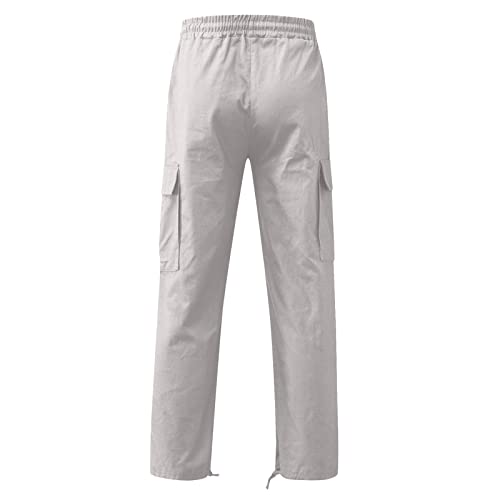 Linen Pants for Men Outdoor Fashion Multi Pockets Cotton Cargo Pants Classic Elastic Waist Solid Tactical Trouser3