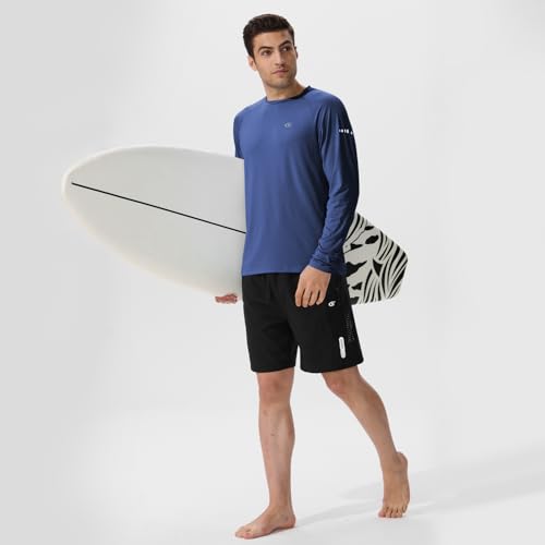 Huayuzh Herren UV-Schutz Rashguard UV Shirt UPF 50+ Langarmshirt Schwimm T-Shirt Schnelltrocknend Atmungsaktiv Surfen Marineblau L