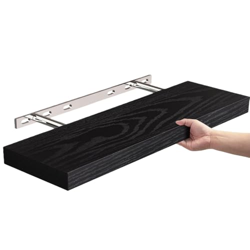 Pazeku ウォールシェルフ 壁掛け棚 飾り棚 桐木 一文字式 耐荷重15kg DIY組み立て式 省スペース 壁面収納ラック 生活雑貨 キッチン/リビング/洗面所対応 幅40m*奥行き16cm (ブラック,1個)