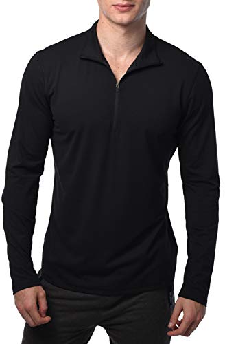 90 Degree By Reflex Soft Half Zip Pullover Long Sleeve Workout Running Shirt for Men - Black - Small