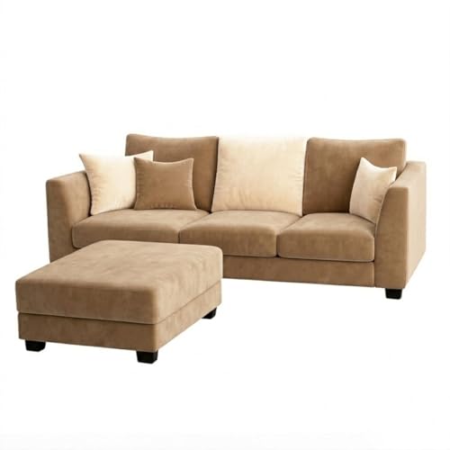 Image of SOCOZI Trevano 4 Seater L Shape Sofa Set with Movable Ottoman | Flexible Left or Right Layout | Soft Velvet Suede Fabric | Modern Design | Plush Comfort Cushions for Living Room (Beige-Cream)