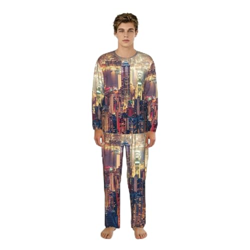 Pyjama pour homme à manches longues imprimé Hong Kong pour vos soirées