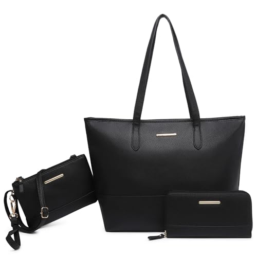 Set 3 Piezas Bolso Tote Vegano Mujer Negro miniatura 1