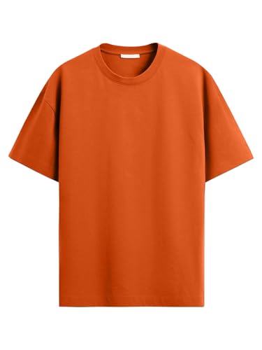Image of LEOTUDE Men's Cottonblend Solid Oversized Half Sleeve Round Neck Tshirt for Man