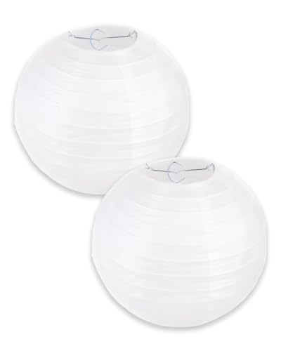 HUVZOR 2PCS Redondos Faroles de Papel Blanco 20 cm - Decorativos para Fiestas, Estilo Bambú Clásico con Diseño Acanalado,Ideal para Celebración y como Pantalla de Lámpara