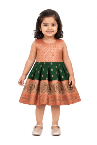 Image of South Indian Traditional Pattu Pavadai Jacquard Frock Dress for Baby Girls