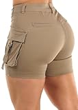 Moda Xpress Womens Juniors Butt Lifting High Waisted Khaki Cargo Denim Shorts 12254R