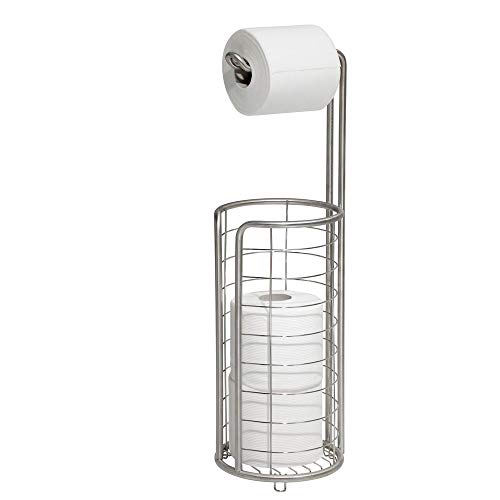 iDesign Forma Metal Free Standing Toilet Paper Tissue Holder, Cannister for Kids', Guest, Master, Office Bathroom, 6.7" x 7.2" x 23.9", Brushed Stainless Steel