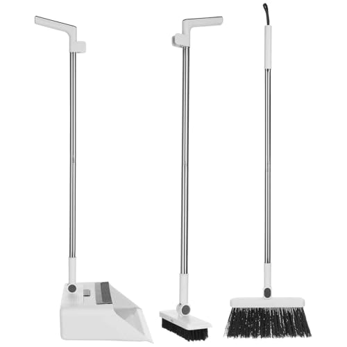 Alipis Multi-function Broom and Dustpan Set 4 Handles and Curved Grip, White Plastic Kitchen Cleaning Kit Suitable for Indoor and Bathroom Use
