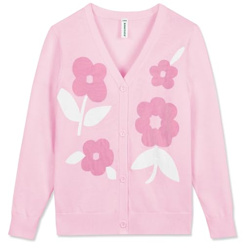 Image of BOBOYOYO Girls Cute Cardigan Cotton Girls Button Up Sweater Knit Jacket | Long Sleeve Crew Neck Kawaii Clothes for Casual School Wear