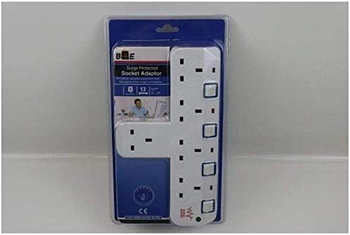 B4E 5-Way T Socket Mains Switch Plug Adapter Extension Surge Protection
