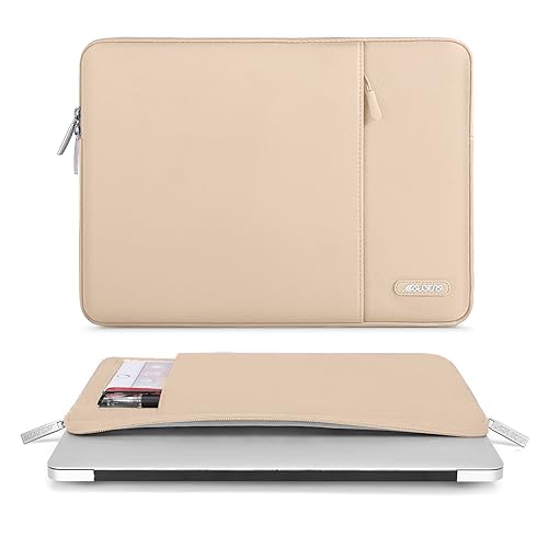 Image of MOSISO Laptop Case 13.3 inch, 13-13.3 inch Laptop Sleeve Compatible with MacBook Air /Pro 13 /Pro 14 M5 M4 M3 M2 M1, HP Dell ASUS Lenovo,Polyester Vertical Computer Sleeve Bag with Pocket,Apricot