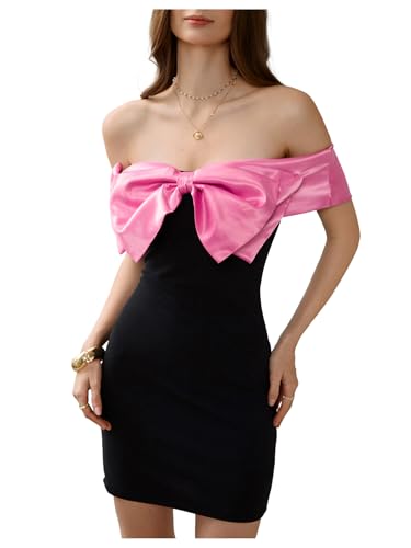 Image of Floerns Women's Off Shoulder Short Sleeve Mini Dress Bow Front Bodycon Dresses