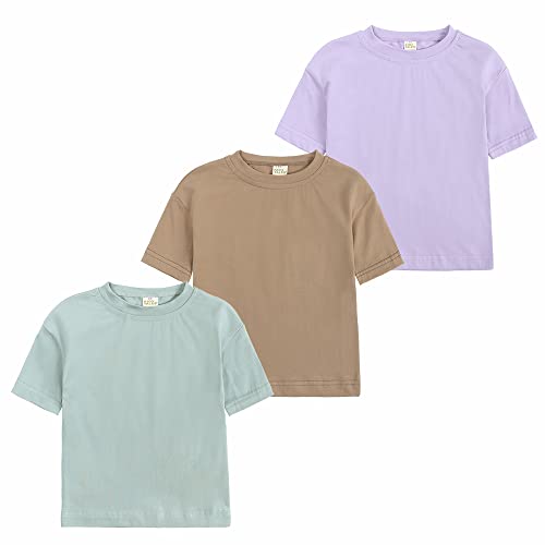 Image of Kids Tales Little Boys Girls Solid Color Short Sleeve Pullover T-Shirt | 12 Months - 4 Years, Round Neck, Solid Color, Short Sleeve, Soft Material, Casual Daily Wear, Sport Wear