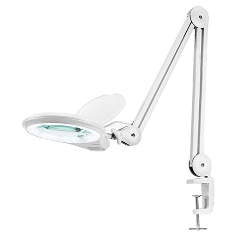 (New Model) Neatfi Bifocals 1,200 Lumens Super LED Magnifying Lamp with Clamp, UK Plug, 5 Diopter with 20 Diopter, Dimmable, 60 Pcs SMD LED, 5 Inches Lens (White) Cover