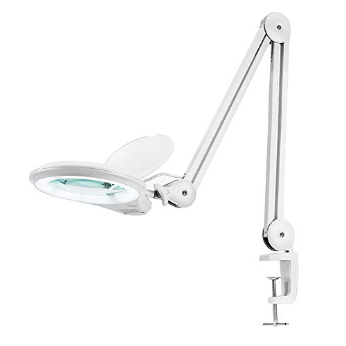 Neatfi 1,200 Lumens LED Magnifying Lamp with Clamp, 13CM Lens Desk Magnifying Glass with Light, Dimmable, 5D/20-Diopter, 4 Brightness Level, Magnifier with Light for Crafts, Beauty & Hobby (White)