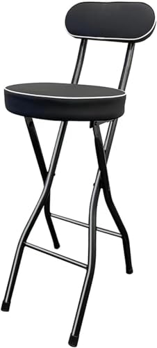 Tabouret de bar pliant 65 cm noir rembourré avec cadre en acier cuisine