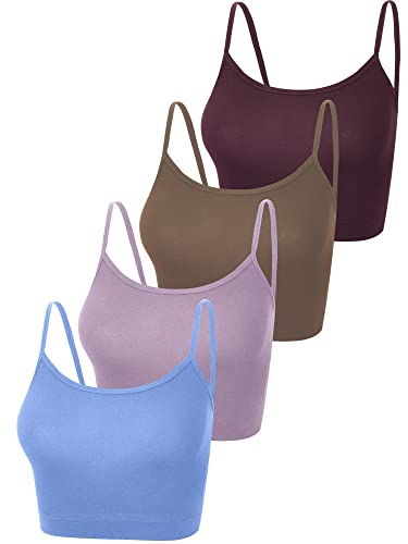 Image of Boao 4 Pack Women's Cropped Cami | Spaghetti Strap Camisloe, Cropped Tank Top, Comfort Cotton, Basic Layering Undershirts, Casual Daily Wear, Summer Outfit