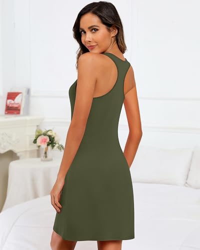 Image of 3 Pcs Women Sleepwear Sleeveless Tank Nightgown Women Racerback Sleep Dress Tank Sleepwear Chemise Nightdress(Medium,Black,army Green,light Gray)