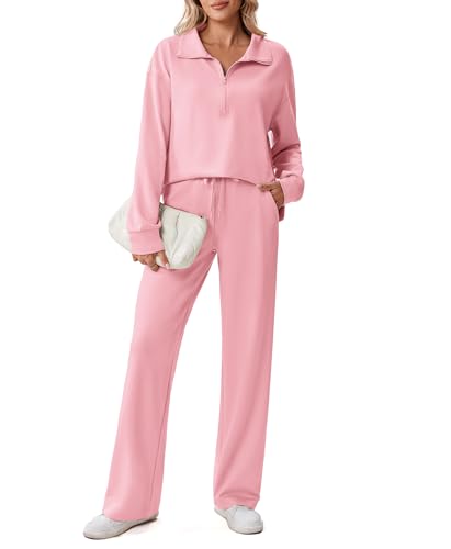 Image of PINSPARK 2 Piece Sets for Women 1 /2 Zip Sweatsuit Loose Fit Sweatshirt Straight Leg Pants 2026 Matching Outfit Fall Tracksuit