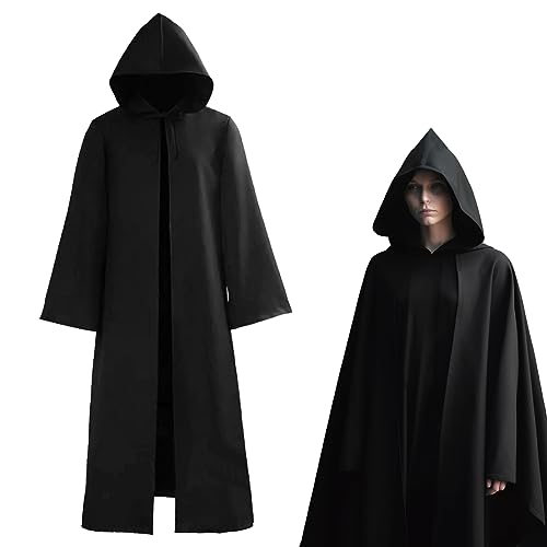 Montrestar Roupa de Halloween, preto XL disfarce de capa com capuz, roupão com capuz para homem, capa de cosplay de Halloween, disfarce de carnaval para adultos Mardi Gras
