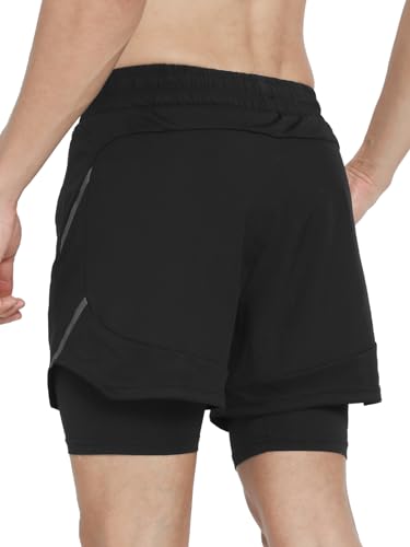 ARSUXEO Men's 2 in 1 Active Running Shorts Athletic Workout Shorts with 2 Zipper Pockets2