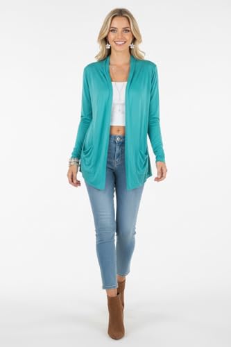 Image of ToBeInStyle Womens Open Front Long Sleeve Lightweight Asymmetrical Draped Cardigan with Side Pockets