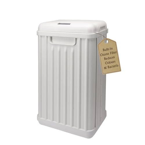 Sensio Home Grande poubelle étanche à détecteur de mouvement avec couvercle automatique, fonction ozone aide à neutraliser les bactéries, chambre à coucher, salle de bain, salon, bureau, blanc 50 l