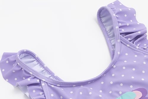 Image of LIZENS Girls' Swimwear one Piece Ruffle Beach Bathing Suit for Girls Fish Toddler Cute Dots Kids Purple Swimsuit
